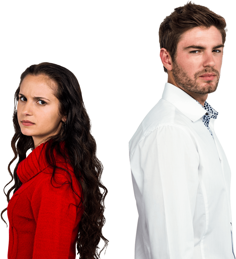 Displeased Couple in Argument on Transparent Background
