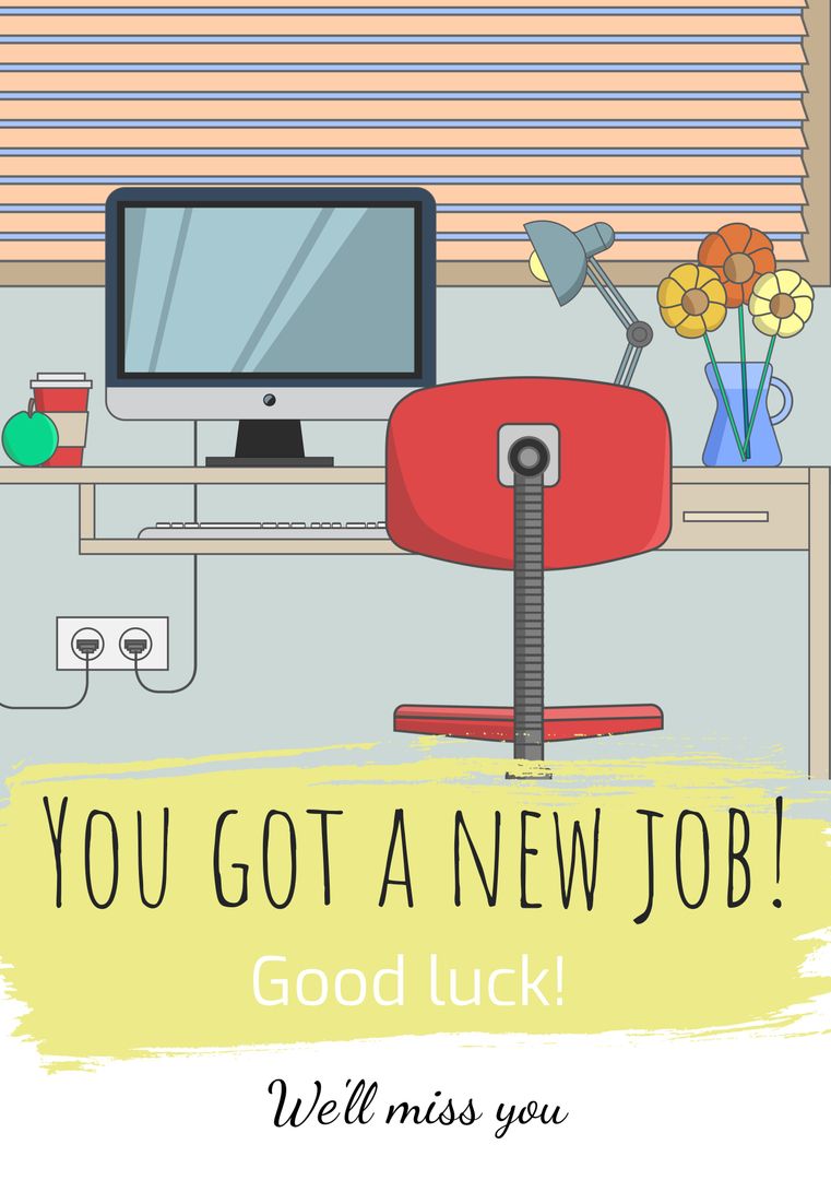 Congratulations on New Job with Cozy Workspace Illustration