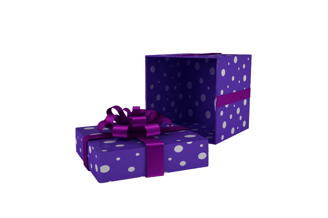 Purple Gift Box with Bow on Transparent Background