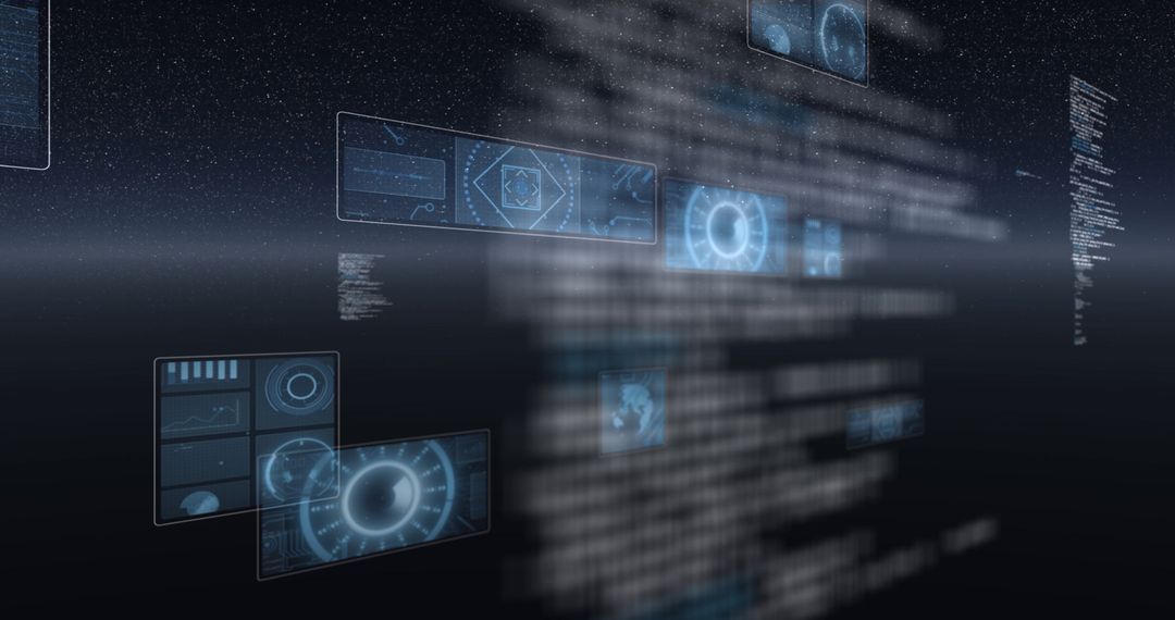 Futuristic Data Processing Digital Interface with Holographic Displays