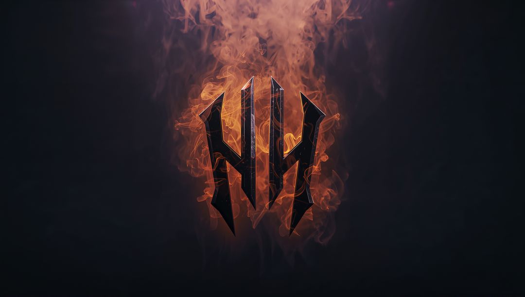 Futuristic Metallic Symbol in Flames with Smoke and Embers