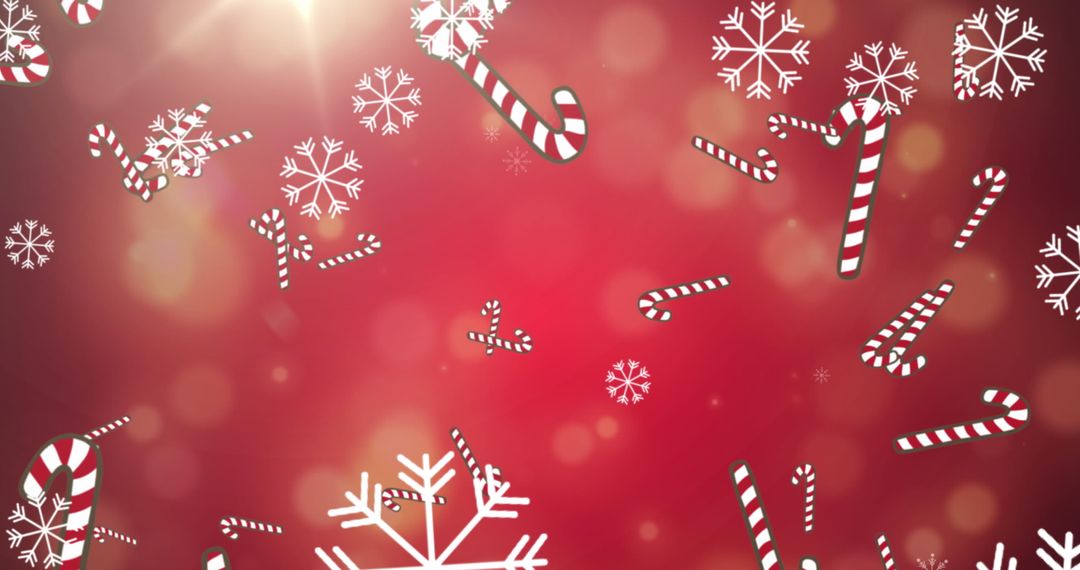 Festive Candy Canes and Snow Design on Red Background