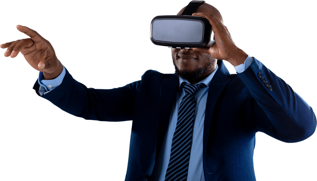 Transparent VR Exploration by Businessman with Suit and VR Headset