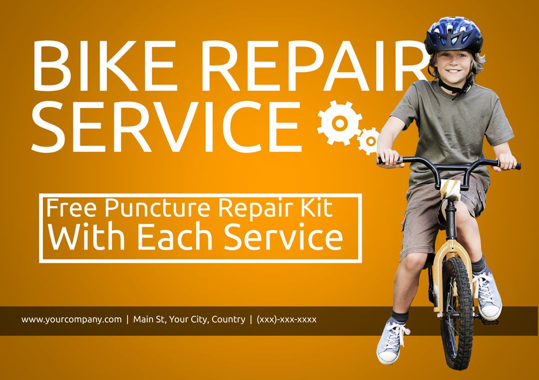 Smiling Child Riding Bicycle for Promoting Local Bike Repair