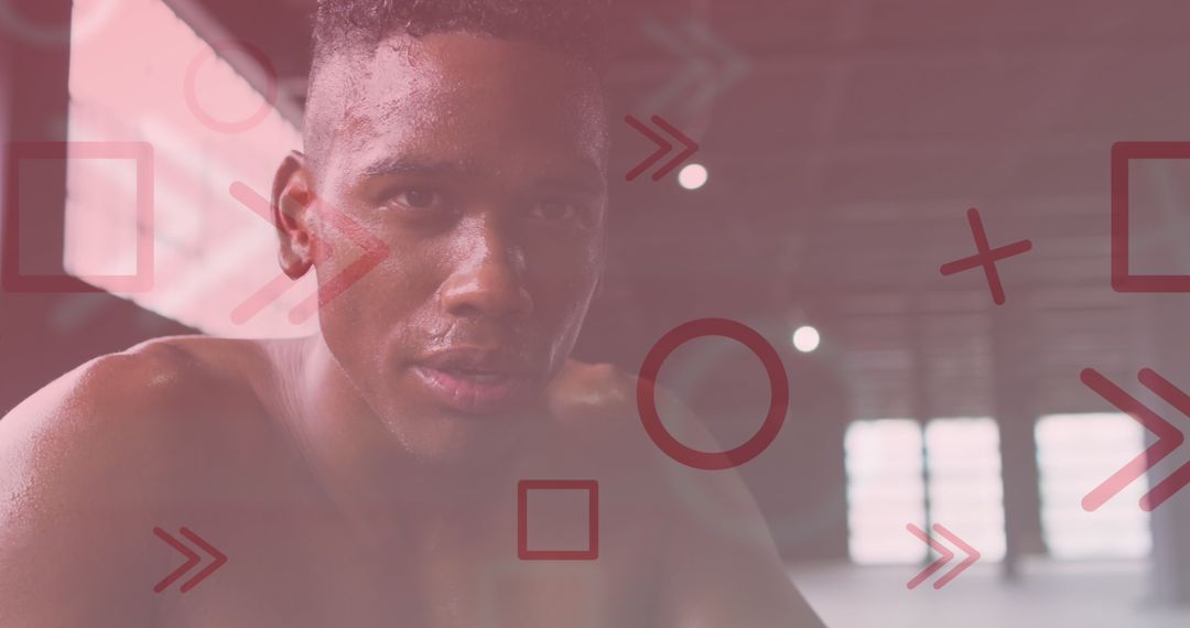 Athlete Resting During Intense Workout with Graphic Overlay