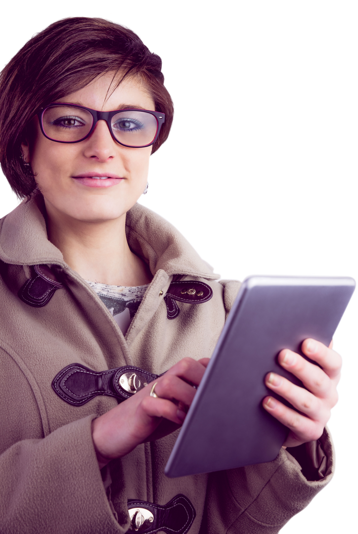 Confident Woman Utilizing Tablet with Transparent Background - Download Free Stock Images Pikwizard.com