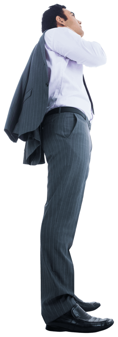 Businessman Adjusting Suit on Transparent Background