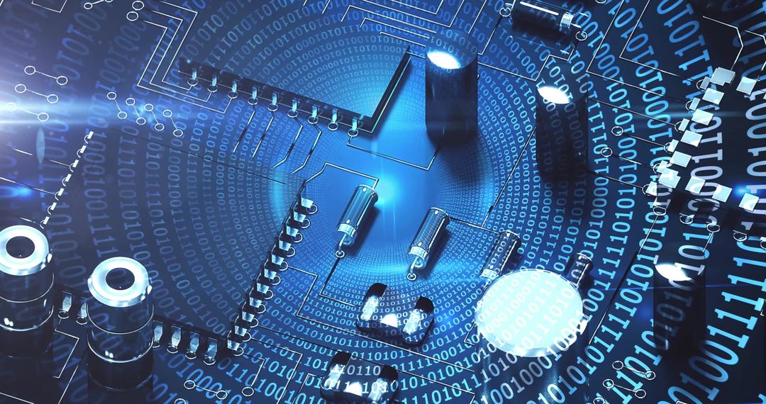 Digital Globe Overlaid on Circuit Board with Binary Code