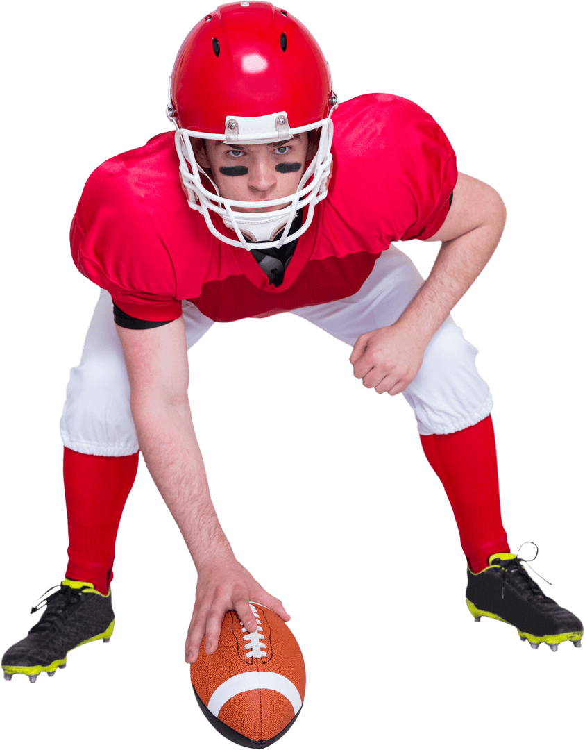 American Football Player in Attack Stance Transparent Background