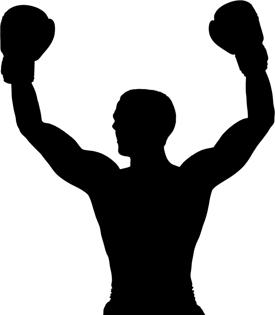Silhouette of Boxer with Raised Gloves on Transparent Background