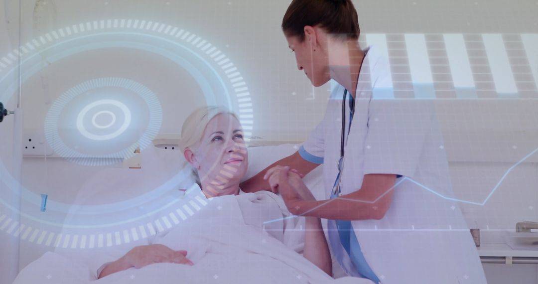 Healthcare Technology: Nurse Assisting Hospitalized Patient with Digital Interface