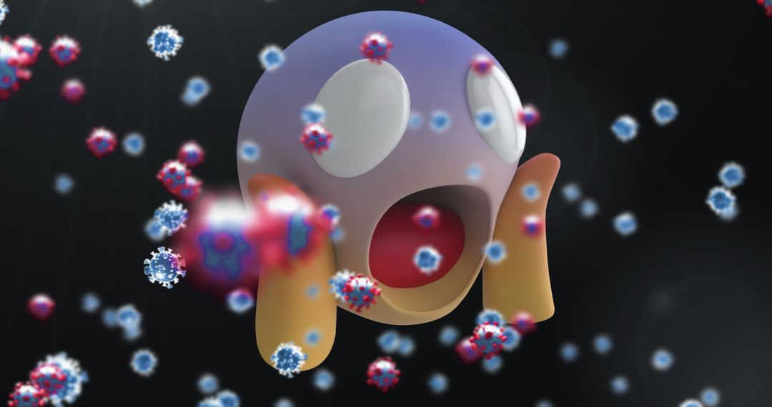 Shocked Emoji with Virus Particles Depicting Digital Health Crisis