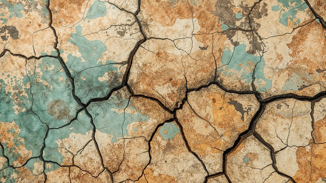 Cracked earthquake texture with mosaic pattern and mineral stains