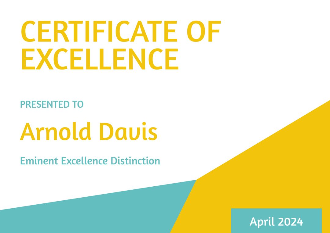 Colorful Certificate of Excellence Template with Modern Design - Download Free Stock Templates Pikwizard.com