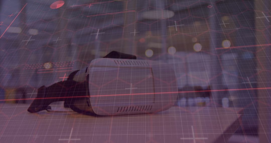 Virtual Reality Headset with Futuristic Grid Overlay in Showroom