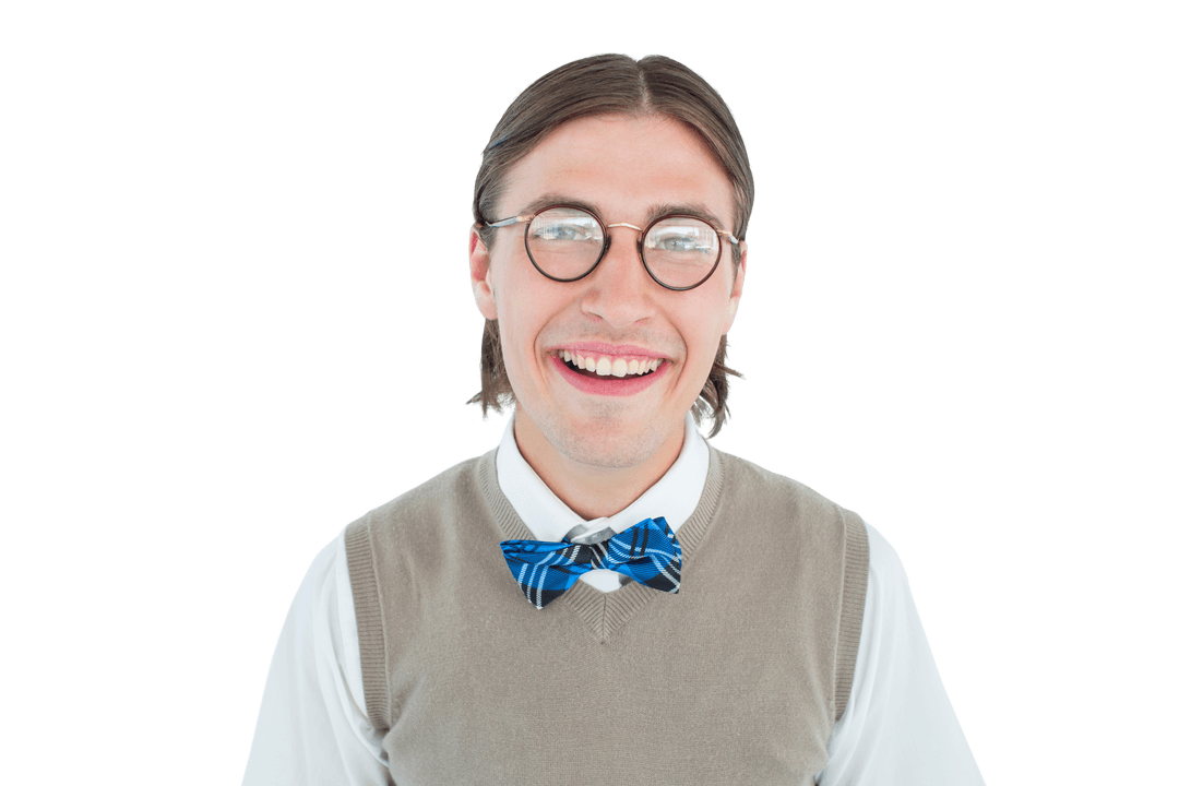 Transparent Smiling Geeky Hipster in Bowtie and Glasses