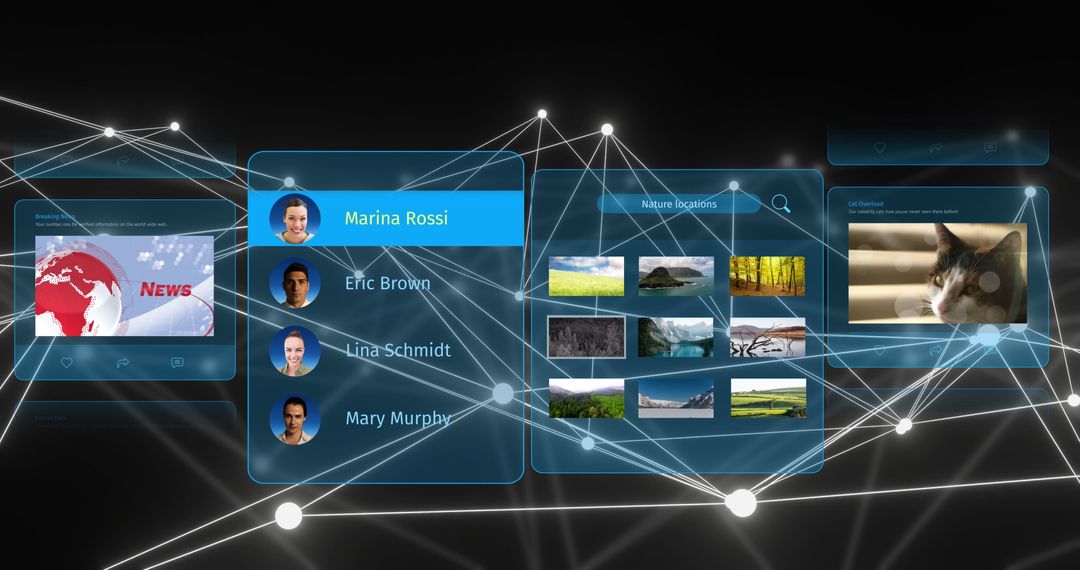 Digital Network Icons Displaying Data Connections on Black Background