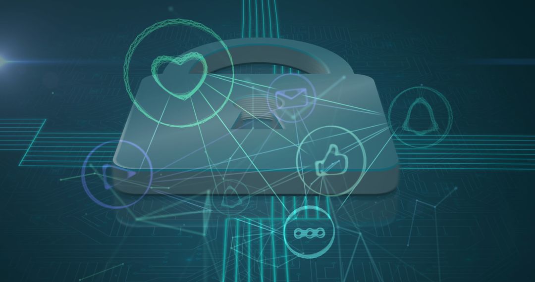 Digital Security Padlock with Network of Connections and Icons