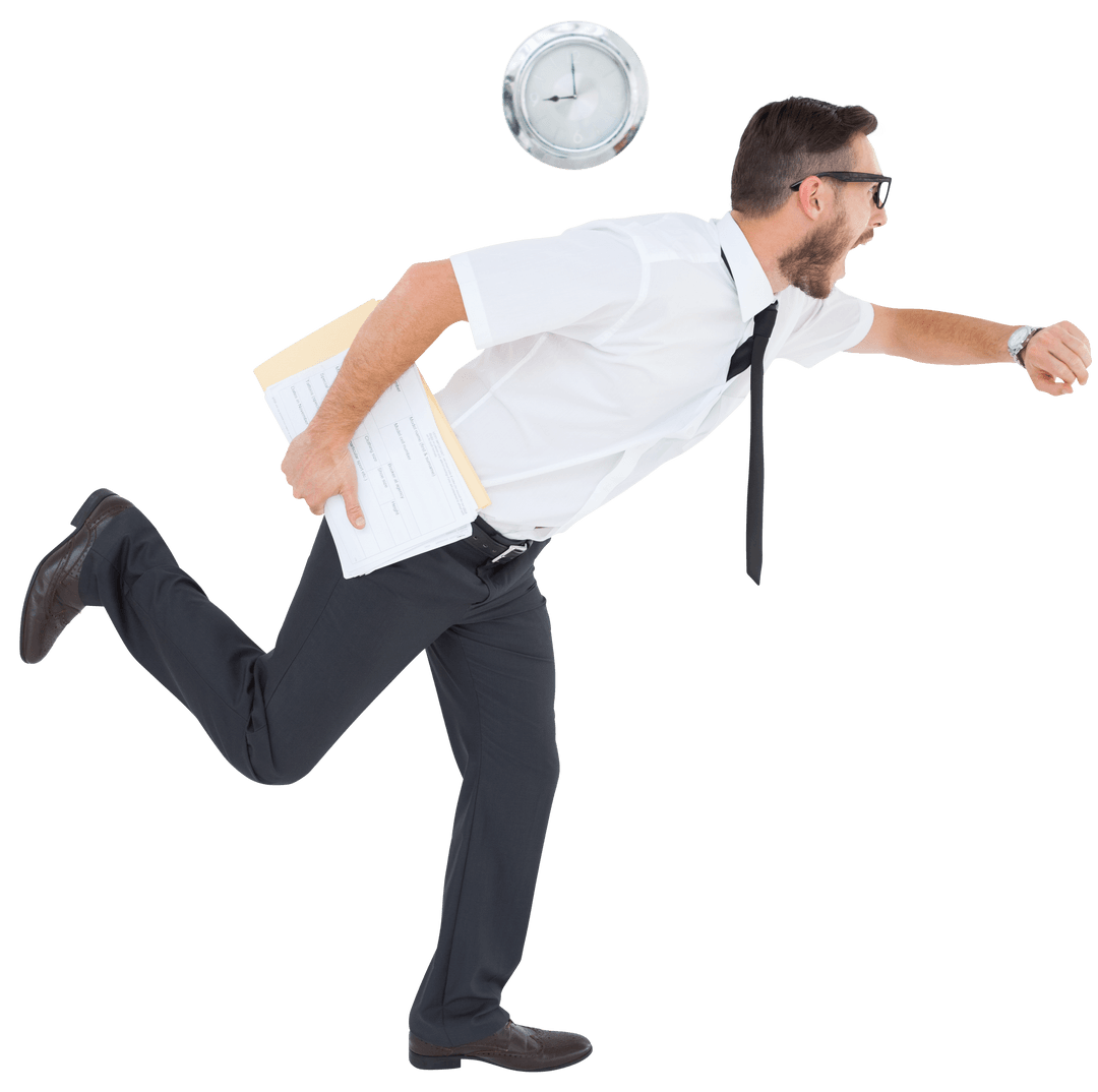 Transparent Businessman Running Late with Documents