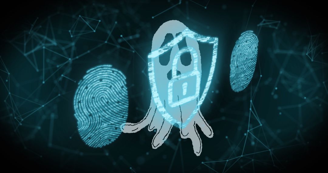 Digital Security Concept with Ghost Icon and Biometrics