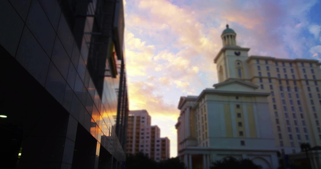 Neoclassic Building with Cupola at Dusk in Modern Urban Skyline
