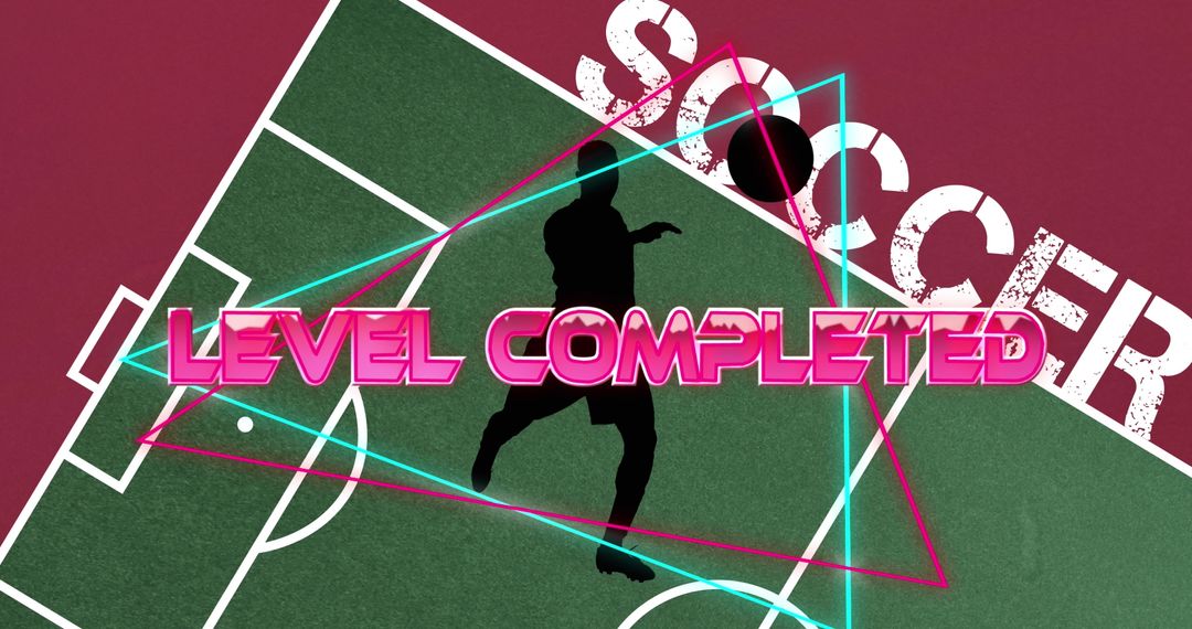 Level Completed Message with Soccer Theme Poster Design