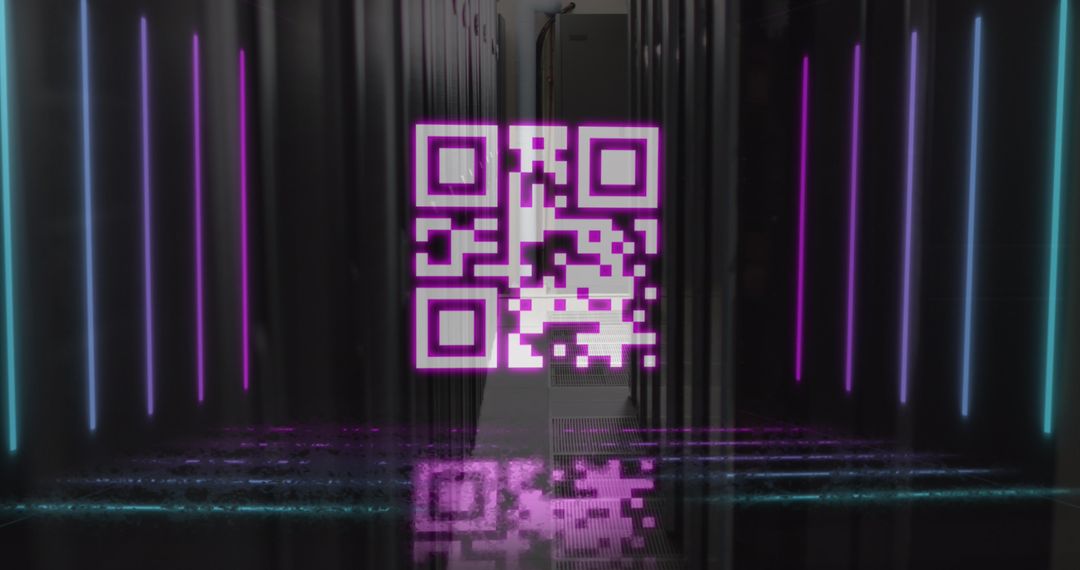 Digital QR Code on Futuristic Server