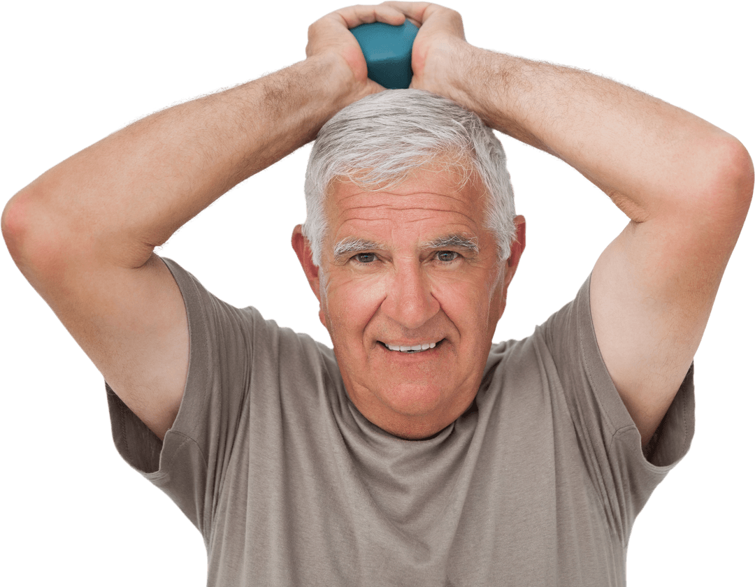 Senior Man Holding Dumbbell with Intent Transparent Background