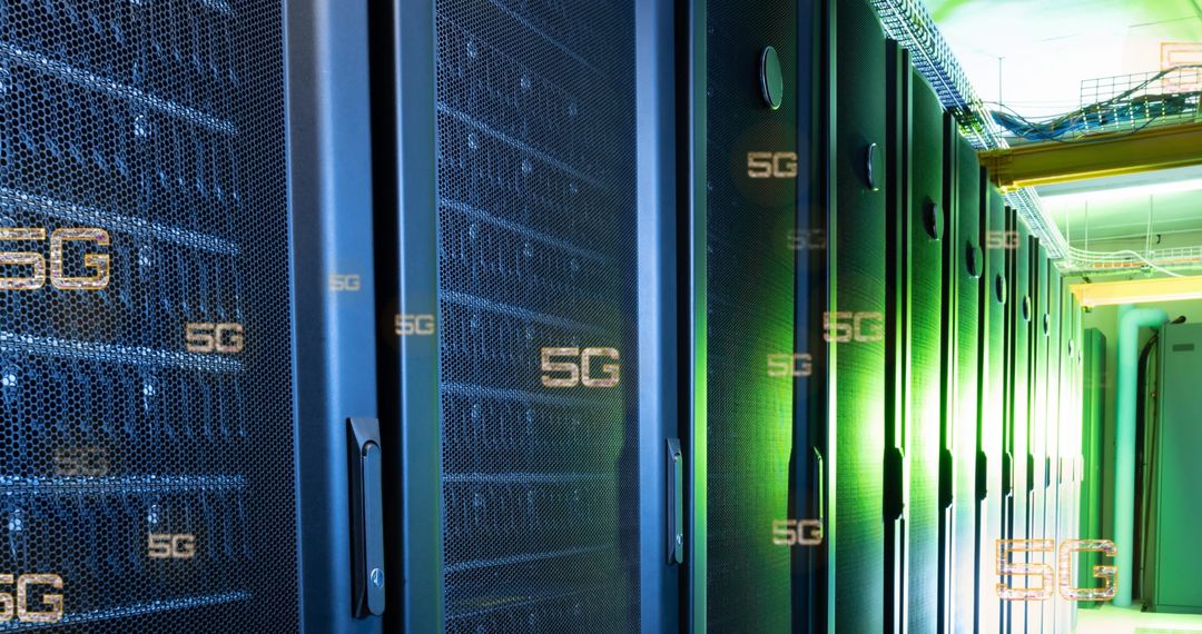 5G Technology in Modern Server Room with Networking Panels