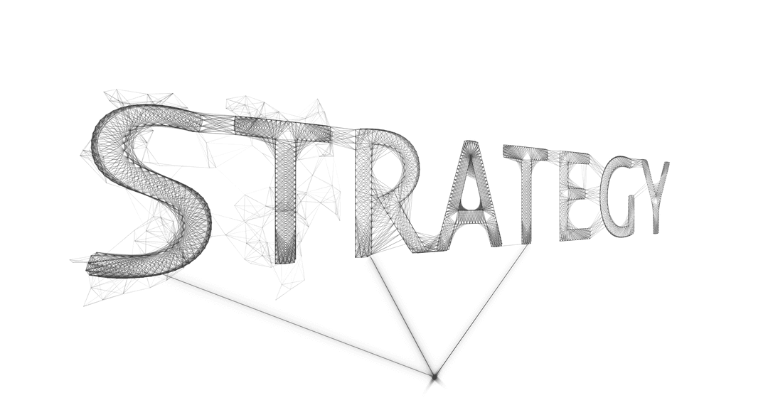 Transparent Strategy Text with Distorted Lettering Element