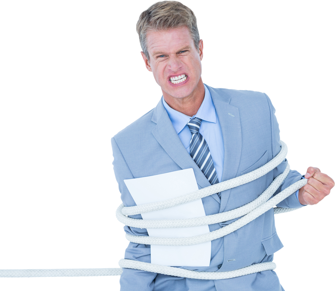 Transparent Angry Businessman Tied with Rope - Download Free Stock Images Pikwizard.com