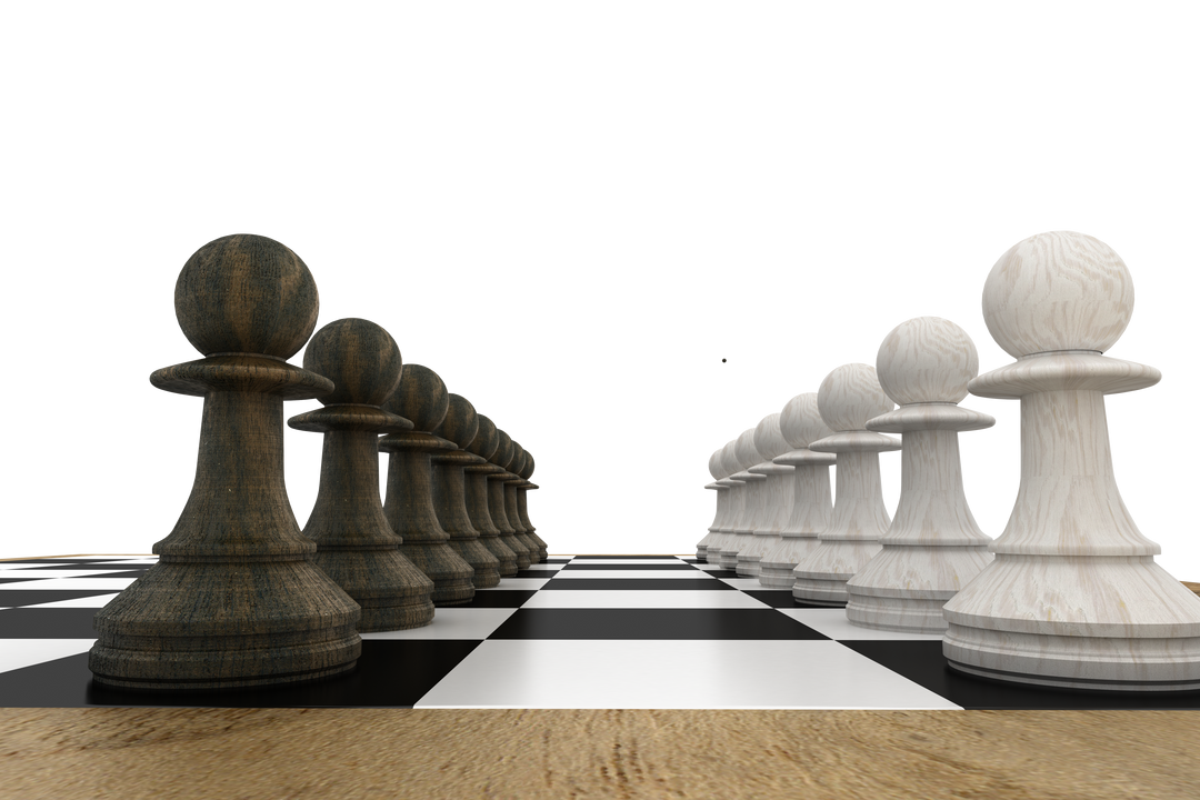 Transparent Black and White Pawns on Chessboard Facing Off - Download Free Stock Images Pikwizard.com