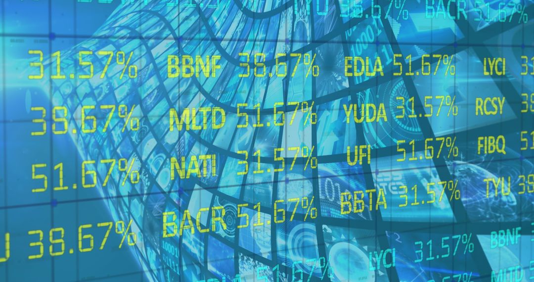 Dynamic Digital Stock Market Interface on Blue Screens