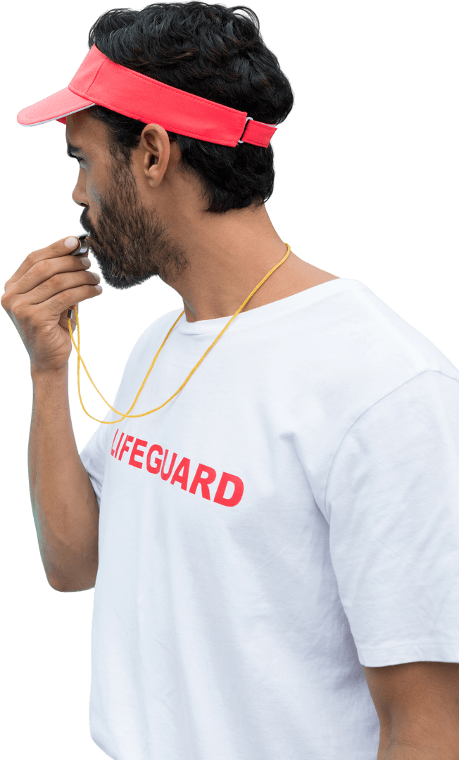 Transparent Lifeguard Blowing Whistle In Action