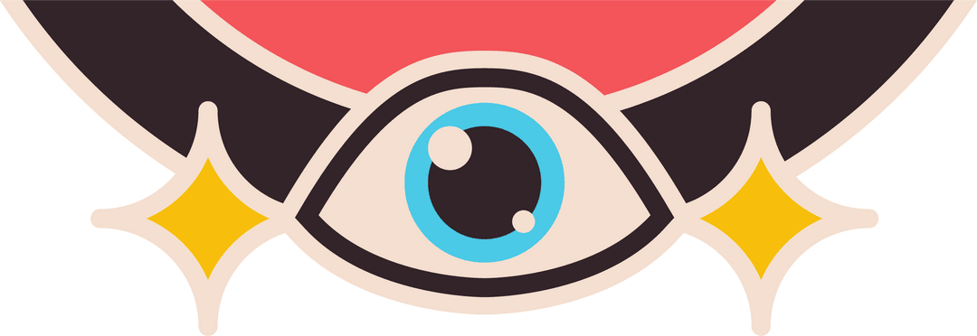 Stylized Eye with Red and Turquoise Details on Transparent Canvas
