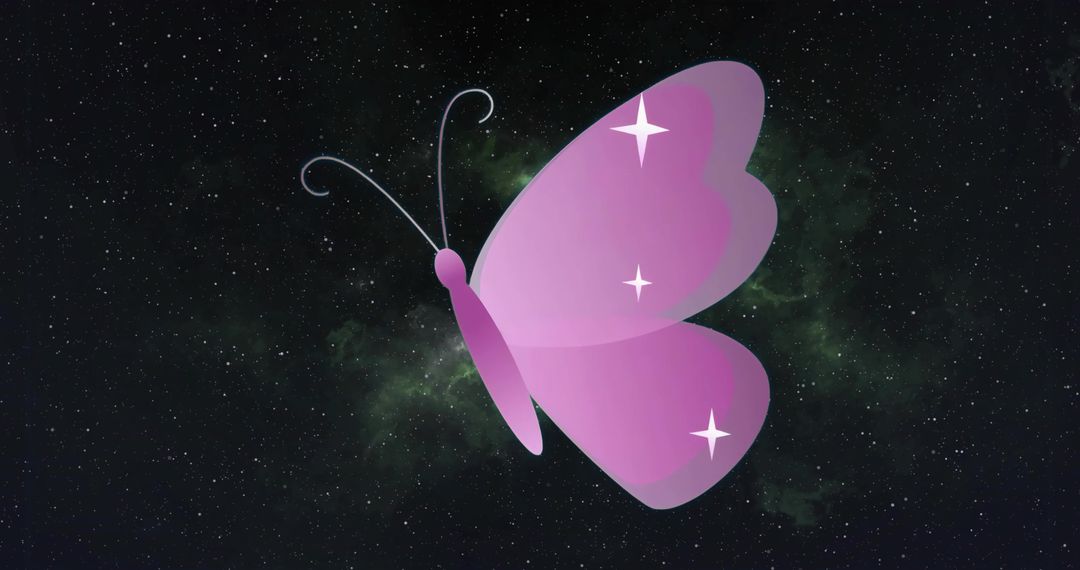 Lavender Butterfly Gliding Through Starfield with Pink Gradient Wings and Sparkle Accents