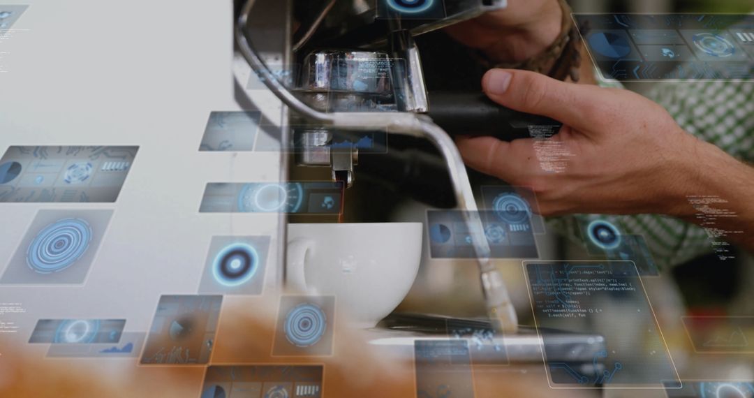 Barista Preparing Espresso with Futuristic Digital Interface