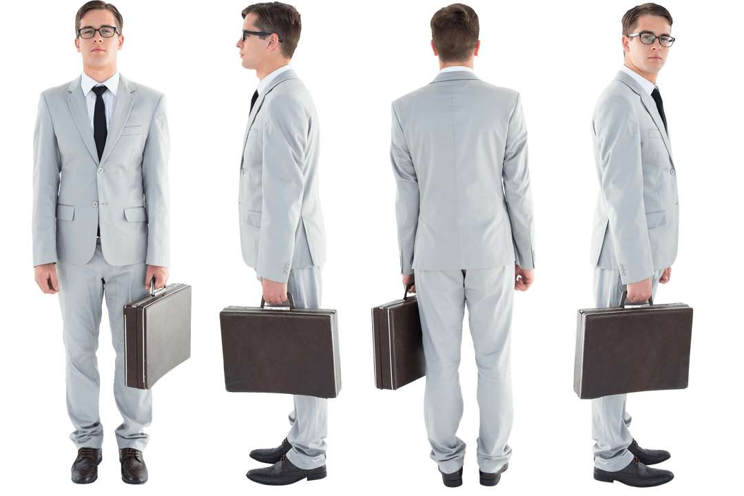 Transparent Businessman with Briefcase Standing Multiple Angles - Download Free Stock Images Pikwizard.com