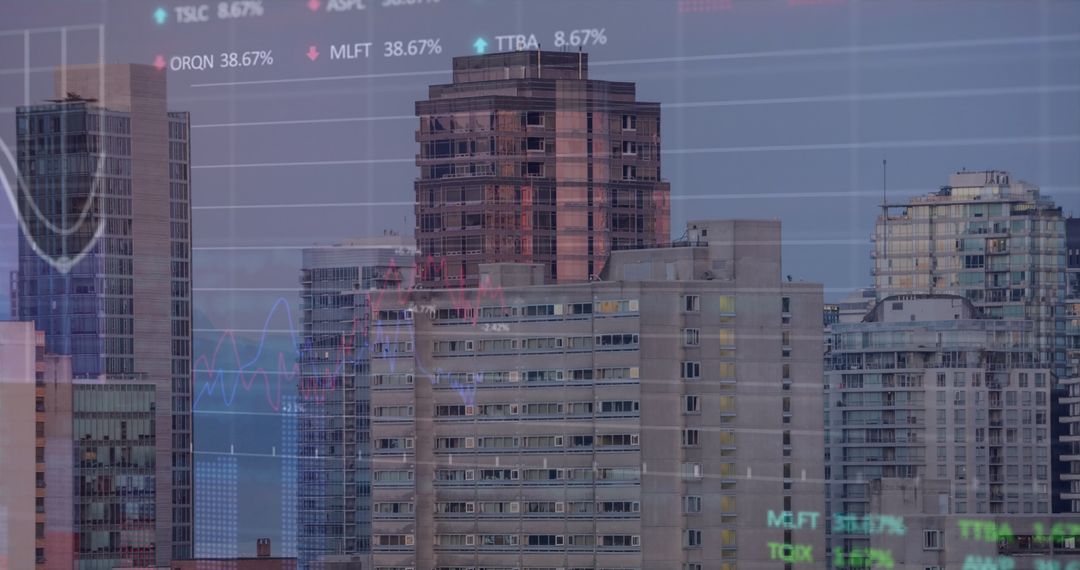 Financial Data Overlay on Urban Skyline Concept
