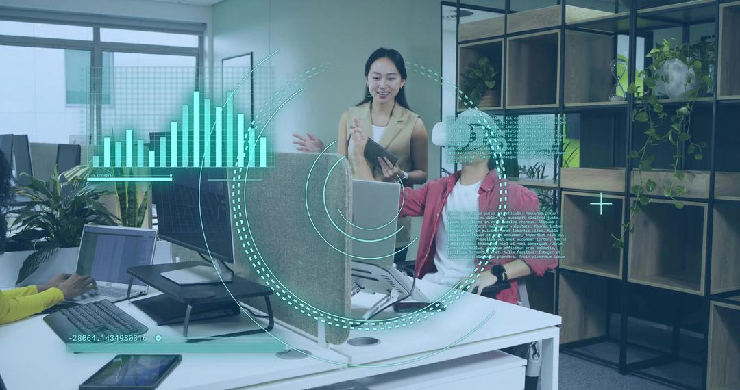 Coworkers Using VR for Data Exploration in Modern Office