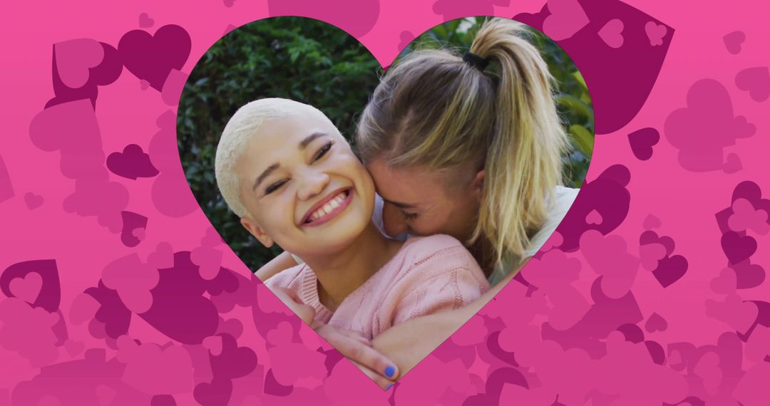 Loving Couple Embracing Against Heart Texture Background