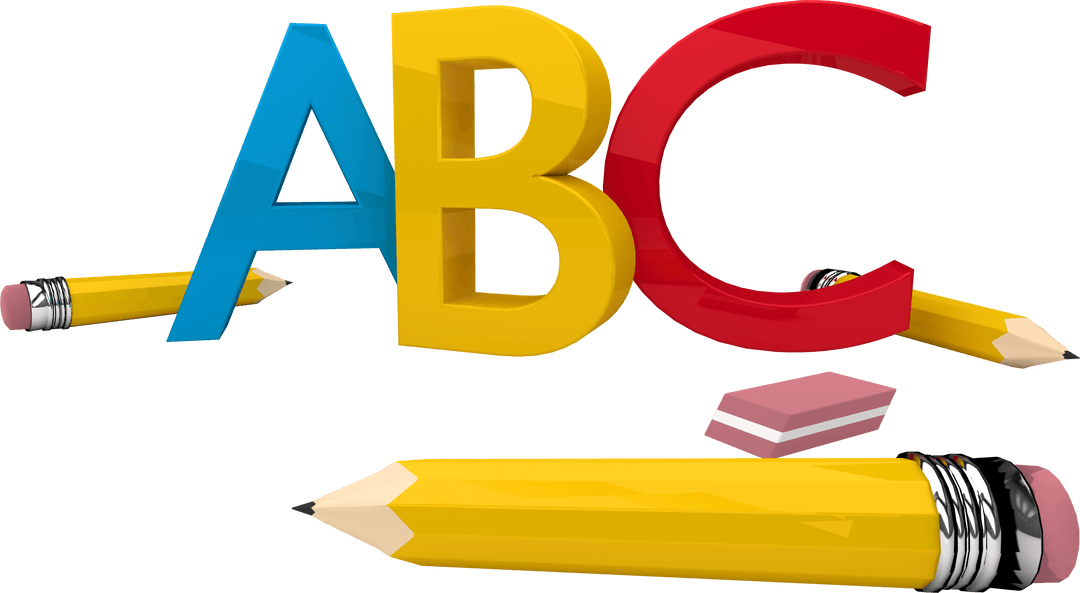 Transparent ABC Letters with Pencils and Eraser for Education Theme