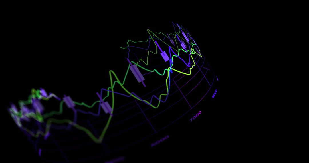 Glowing Financial Graph Lines on Black Background