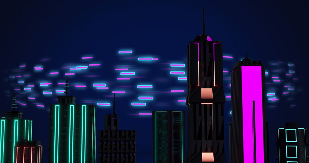 Futuristic Cityscape with Digital Data Network Visualization