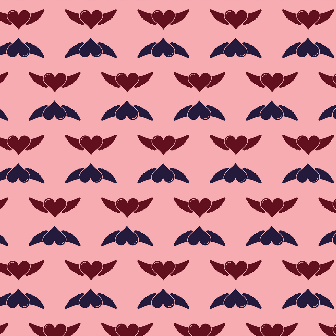 Transparent Red and Blue Wings and Hearts Pattern