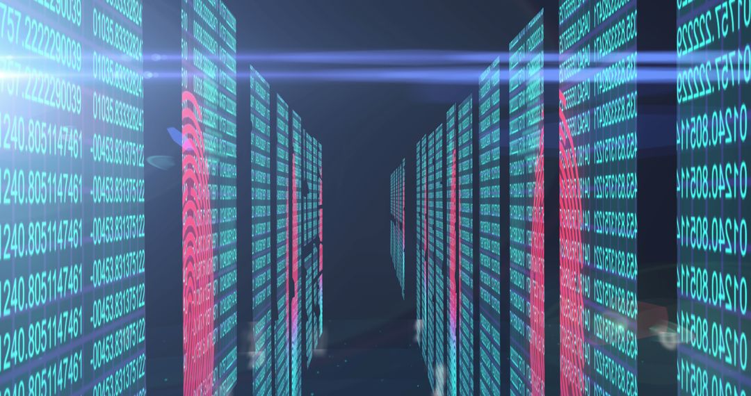 futuristic data center with computer servers and numeric code overlay - Free Images, Stock Photos and Pictures on Pikwizard.com