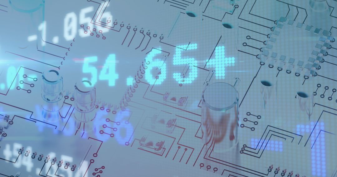 Digital Stock Market Data Overlaid on Circuit Board