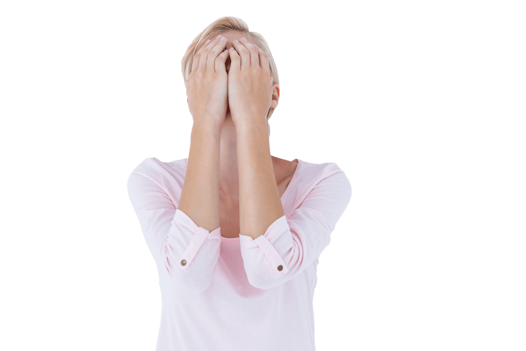 Transparent Background Anxious Woman Covering Face
