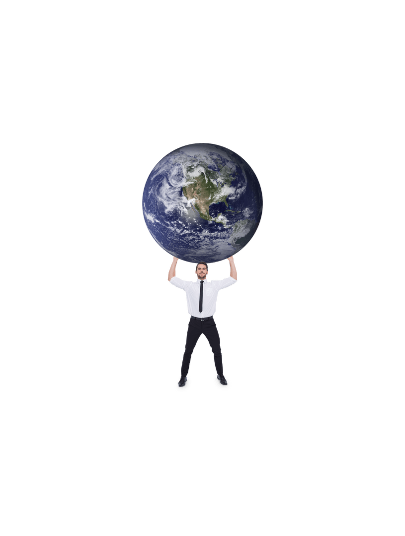 Determined Man Holding Globe on Transparent Background