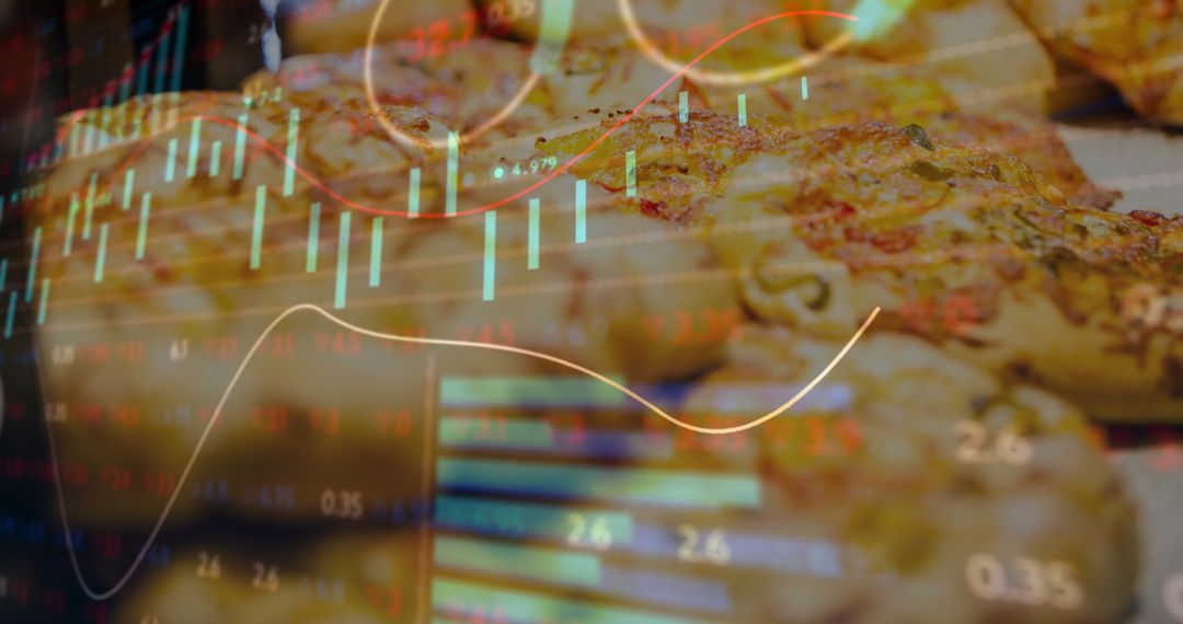 Financial Data Overlay on Pizza Showing Market Trends
